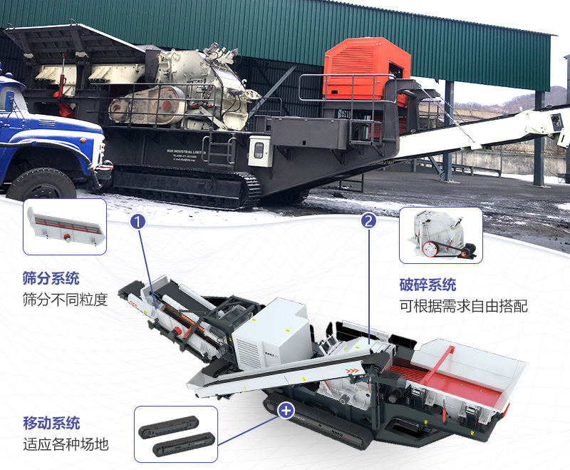 大型移動石子粉碎機整體搭配緊湊，結構合理